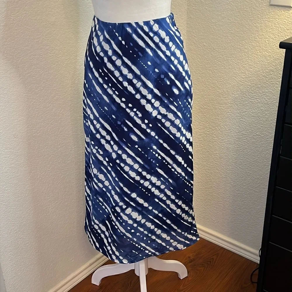Japna Blue and White Print Maxi Skirt - Size Small